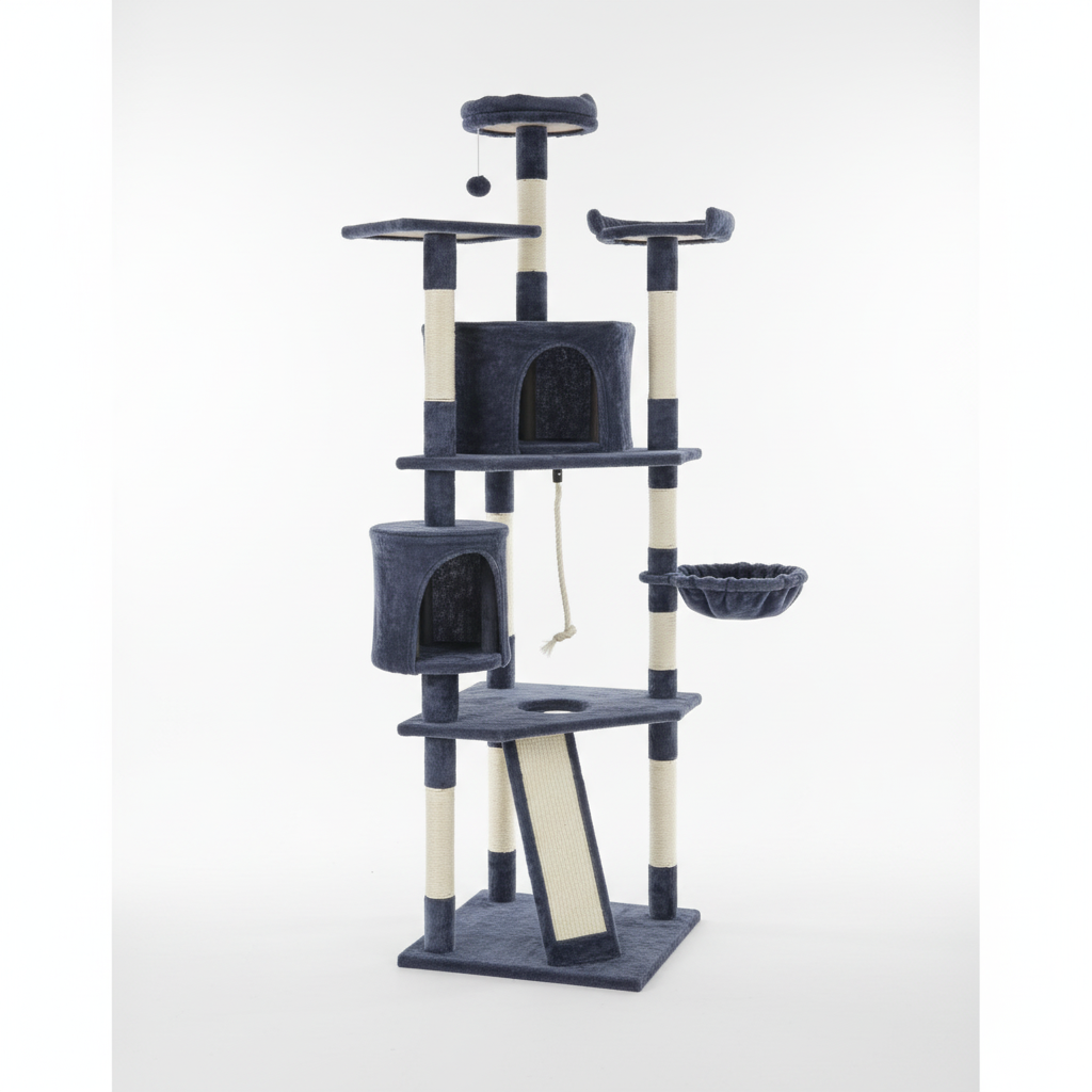 79-inch Cat Tree Tower, Large Multi-story Cat Climbing Tower, Natural Sisal Grabber Posts, Extended Platform, Hammock