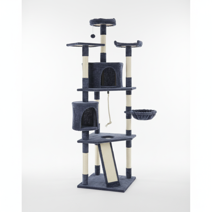 79-inch Cat Tree Tower, Large Multi-story Cat Climbing Tower, Natural Sisal Grabber Posts, Extended Platform, Hammock