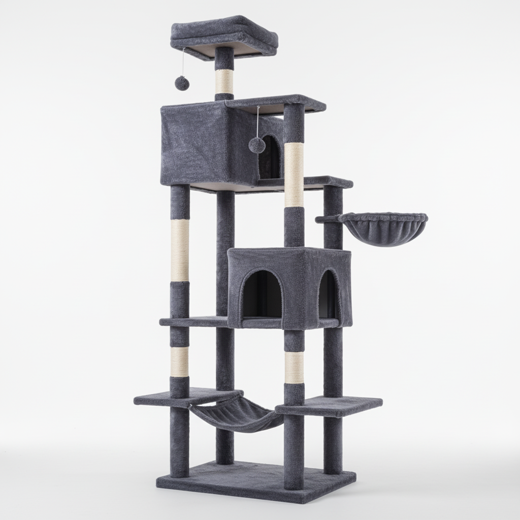 66 Inch Cat Tree Tower, Large Multi-Cat Climbing Extended Platform, Hammock, Pet House For Indoor Cats And Kittens Play