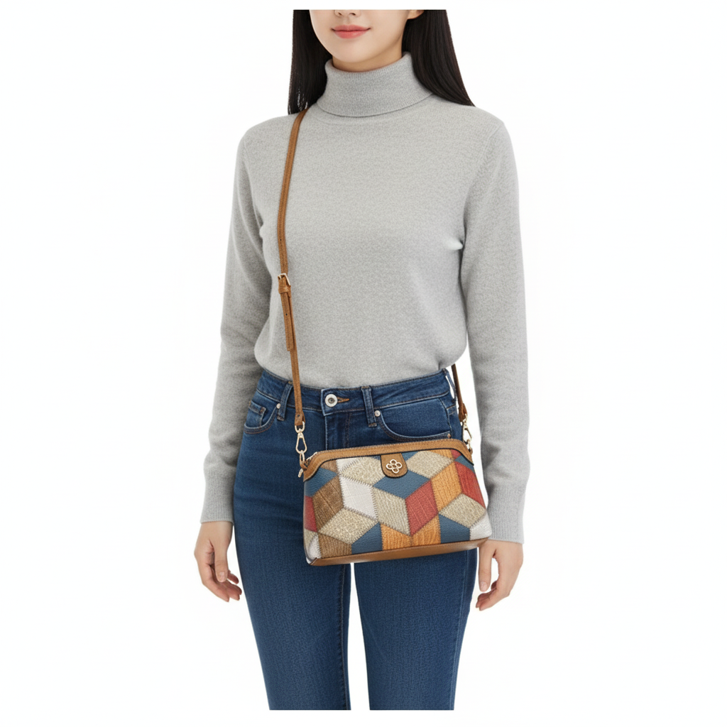 Bohemian Retro Crossbody Bag – Ethnic Contrast Stitch Shoulder Bag