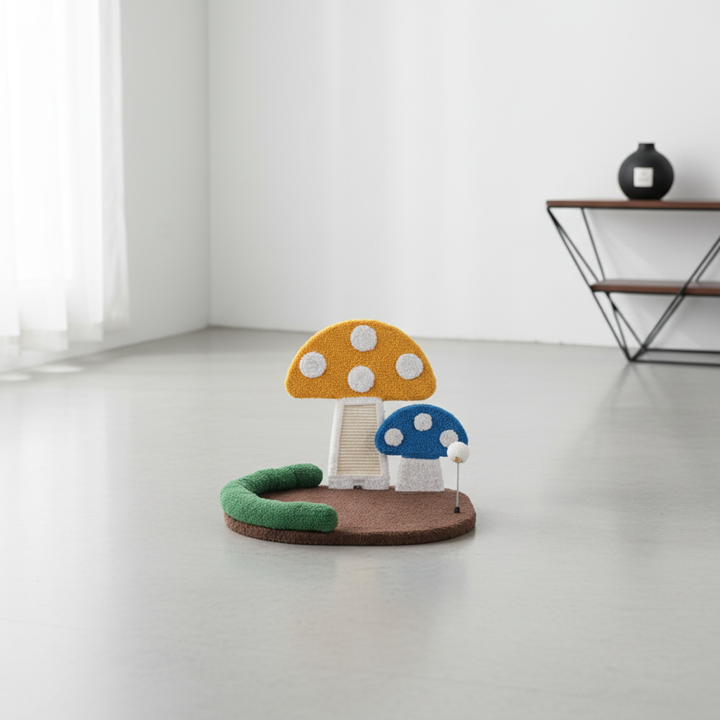 Mushroom Cat Bed Cat Claw Scratcher With Wide Bed And Sisal Scratch Panel