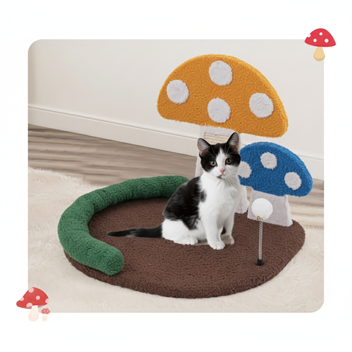 Mushroom Cat Bed Cat Claw Scratcher With Wide Bed And Sisal Scratch Panel