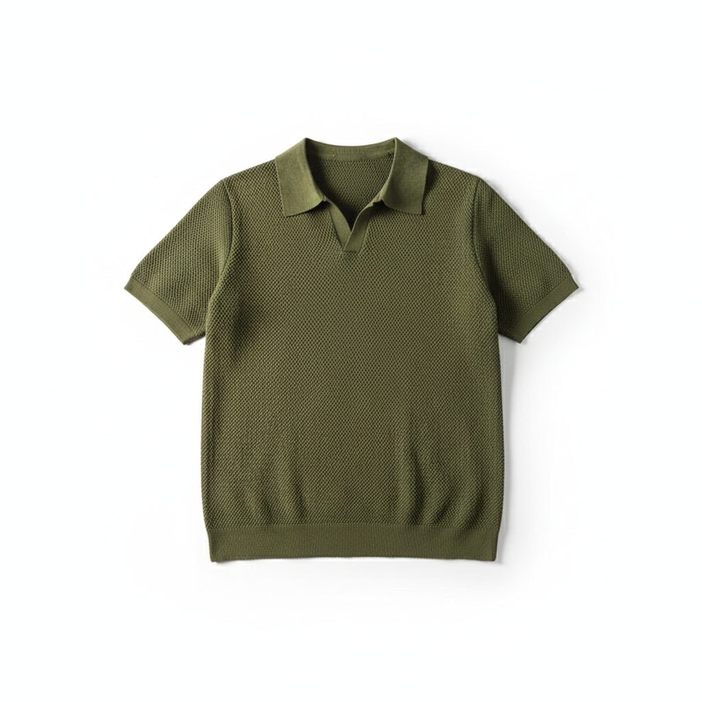 Men's V Knit Lapel Short Sleeve Top