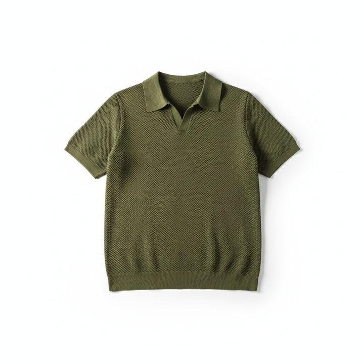 Men's V Knit Lapel Short Sleeve Top