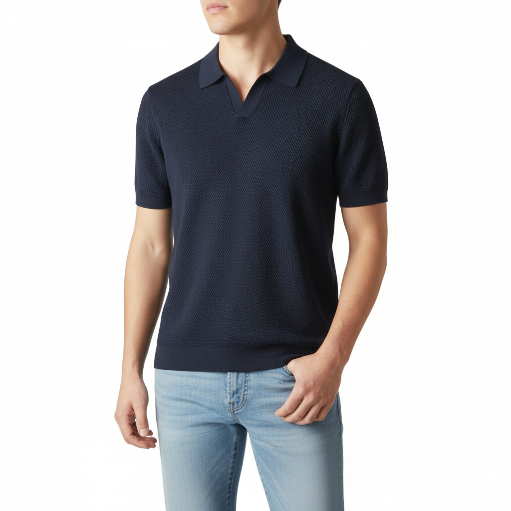 Men's V Knit Lapel Short Sleeve Top