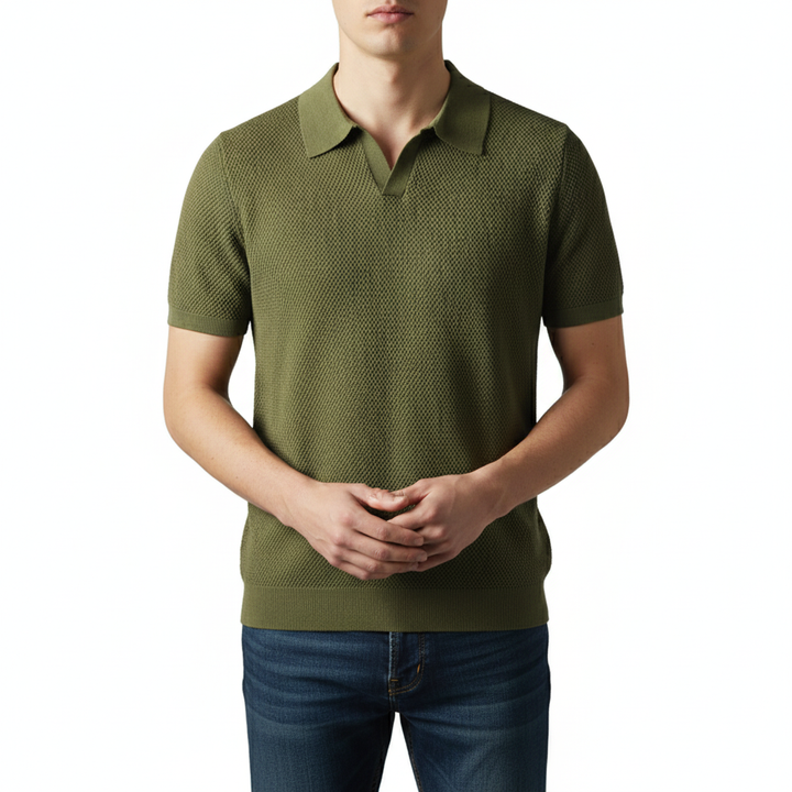 Men's V Knit Lapel Short Sleeve Top