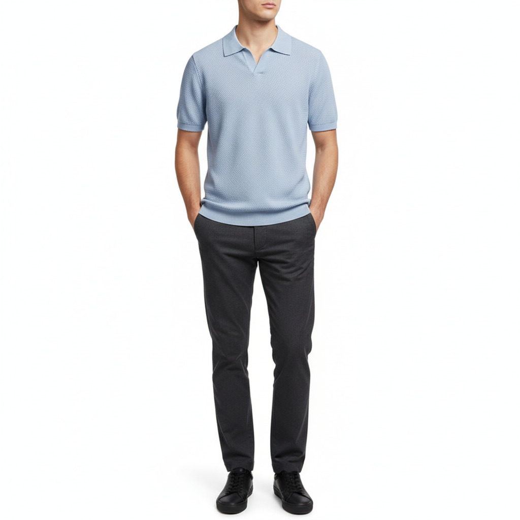 Men's V Knit Lapel Short Sleeve Top