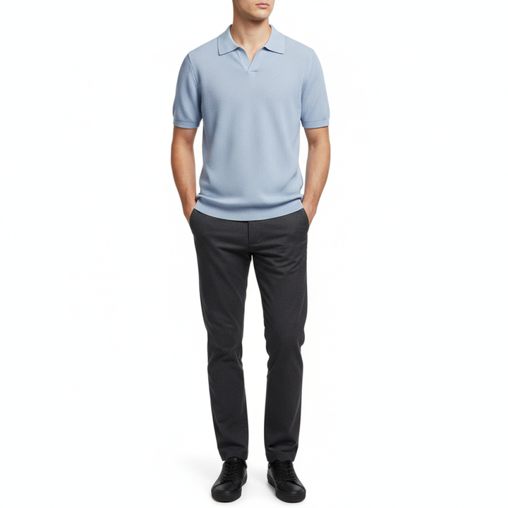 Men's V Knit Lapel Short Sleeve Top