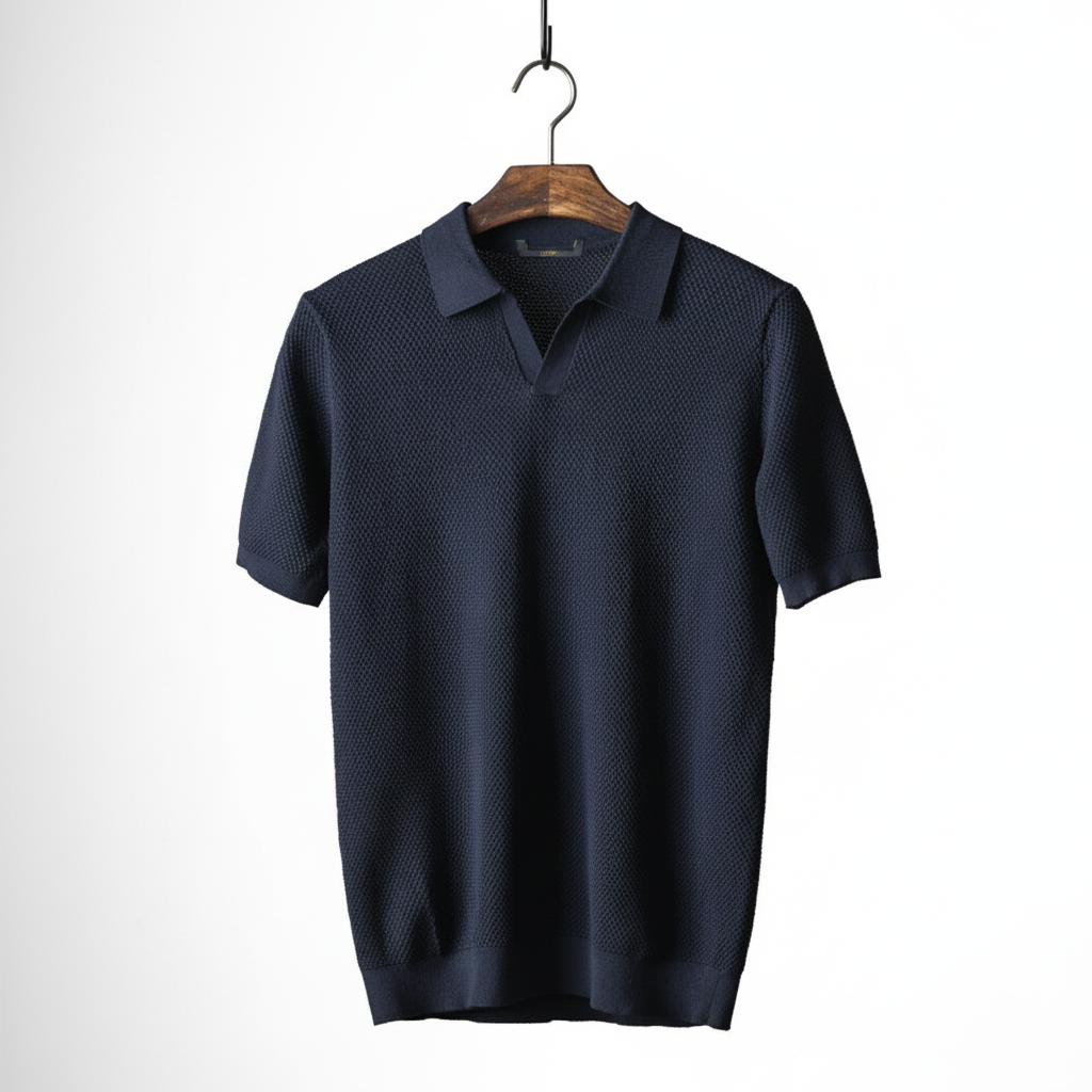 Men's V Knit Lapel Short Sleeve Top