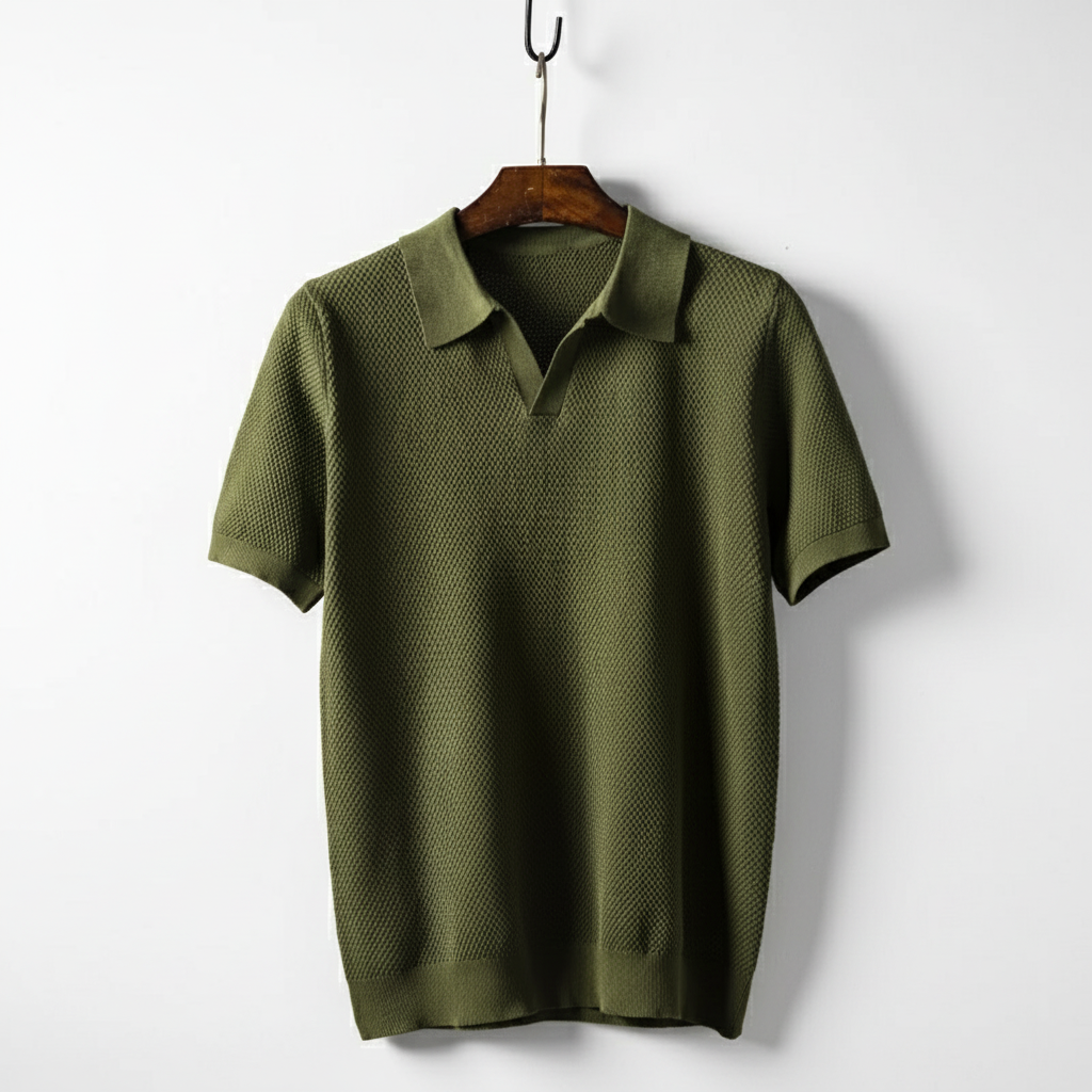 Men's V Knit Lapel Short Sleeve Top