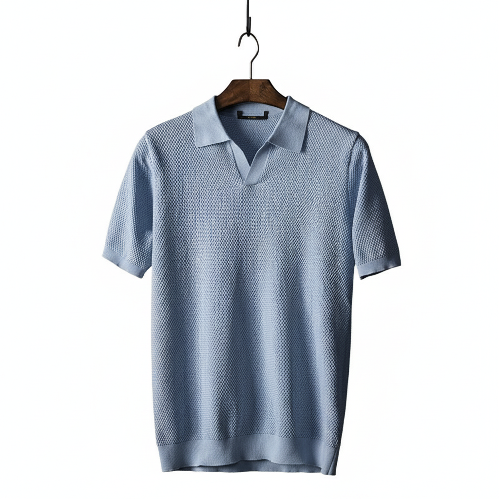 Men's V Knit Lapel Short Sleeve Top