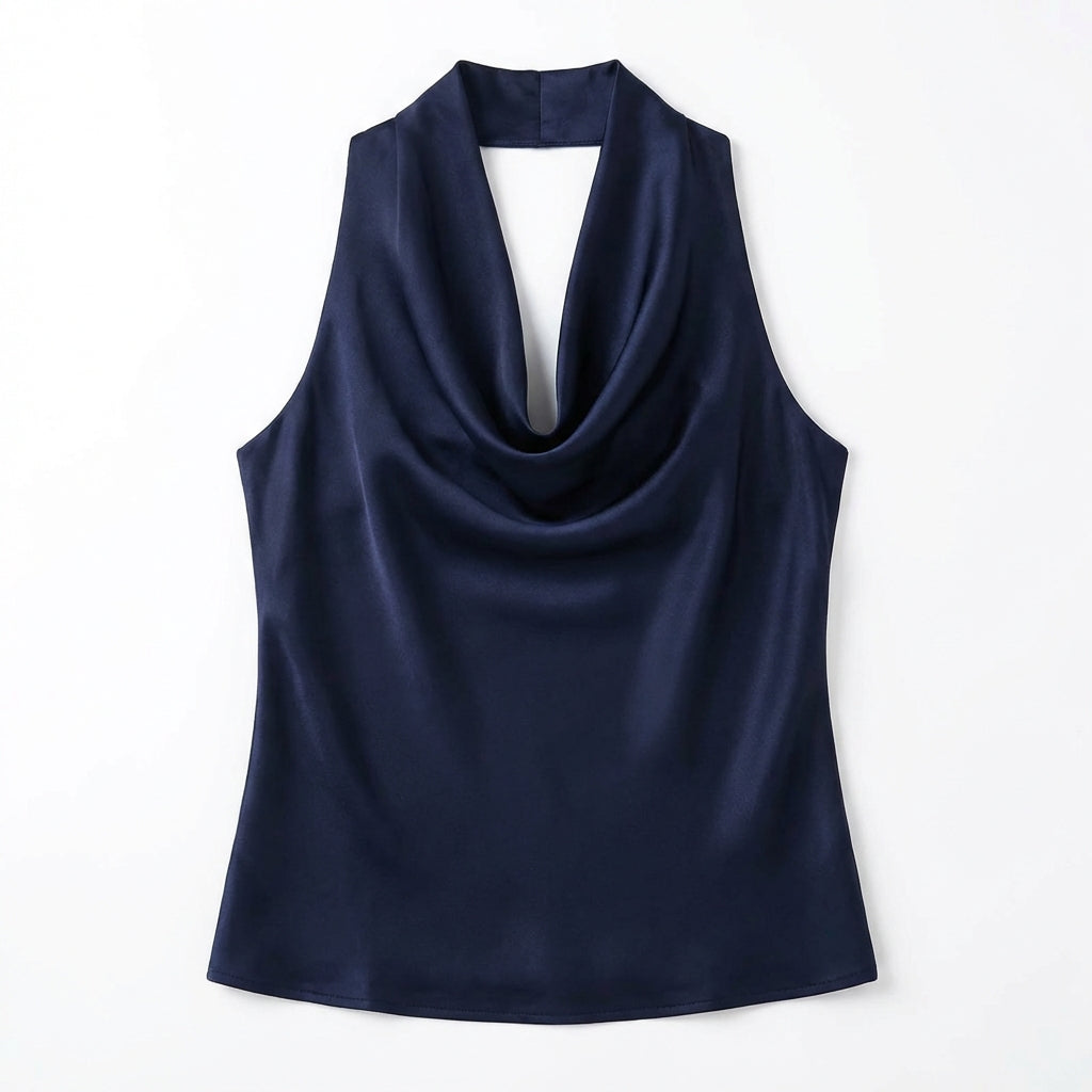 Women Solid Color Swing Collar Sleeveless Vest Trendy Elegant Shirt With Halter Neckline Backless Short Sleeve Tops Tshirts