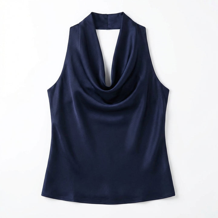 Women Solid Color Swing Collar Sleeveless Vest Trendy Elegant Shirt With Halter Neckline Backless Short Sleeve Tops Tshirts