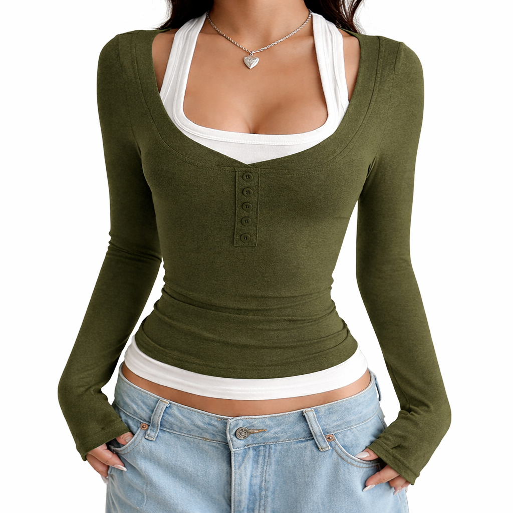Slim Fit Long Sleeve Knit Top for Women