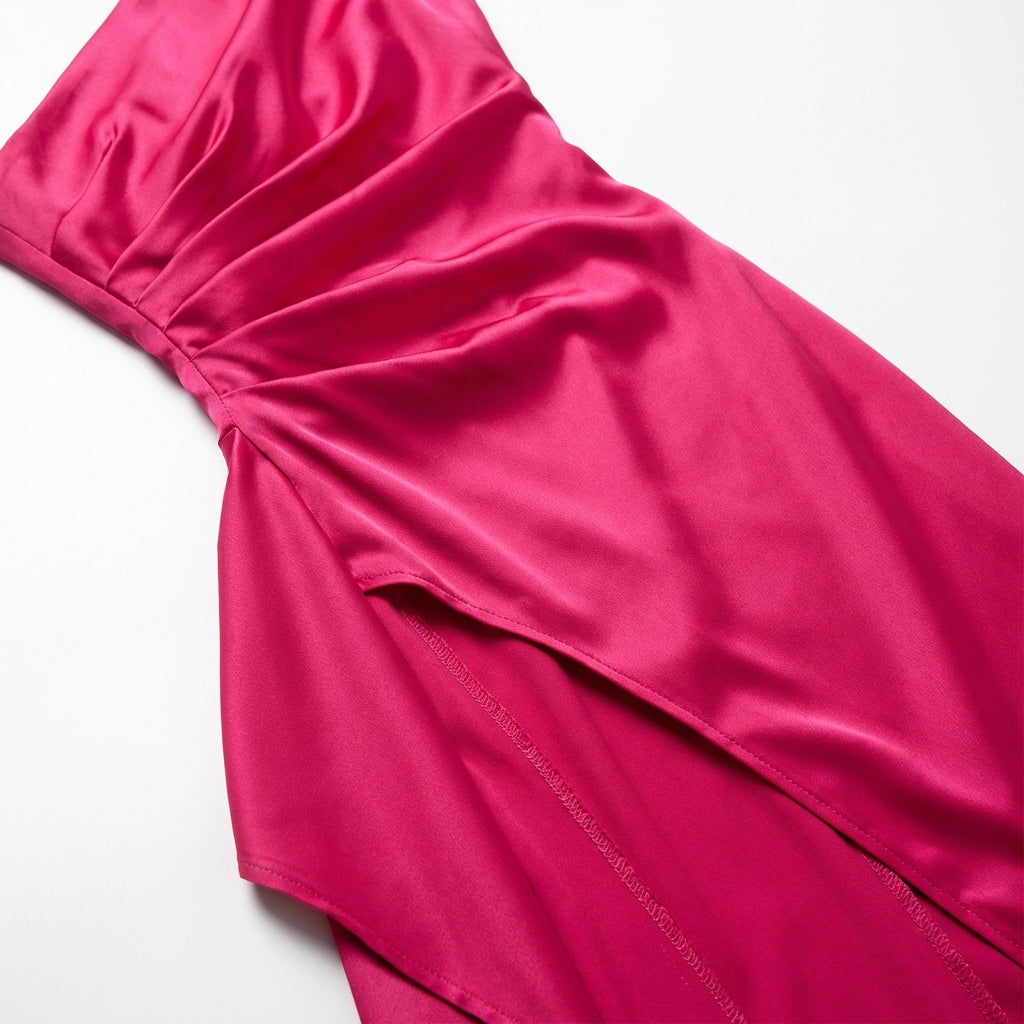 Women's One-Shoulder Backless Satin Maxi Dress – High Slit Elegant Bodycon Evening Dress