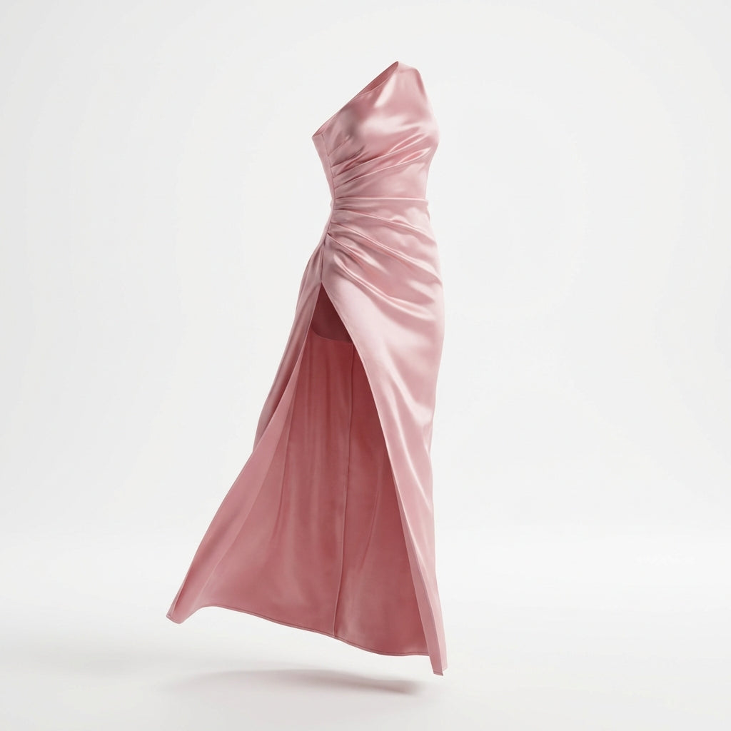 Women's One-Shoulder Backless Satin Maxi Dress – High Slit Elegant Bodycon Evening Dress