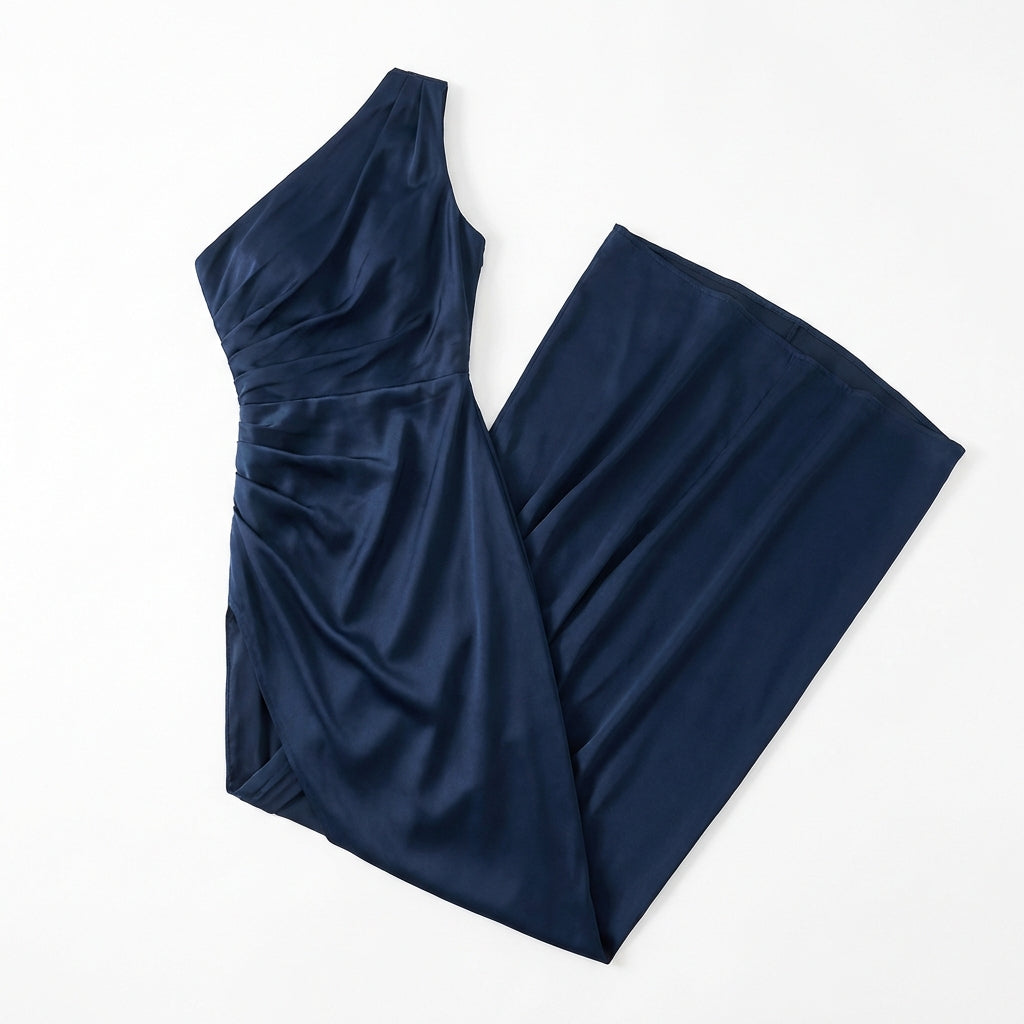 Women's One-Shoulder Backless Satin Maxi Dress – High Slit Elegant Bodycon Evening Dress