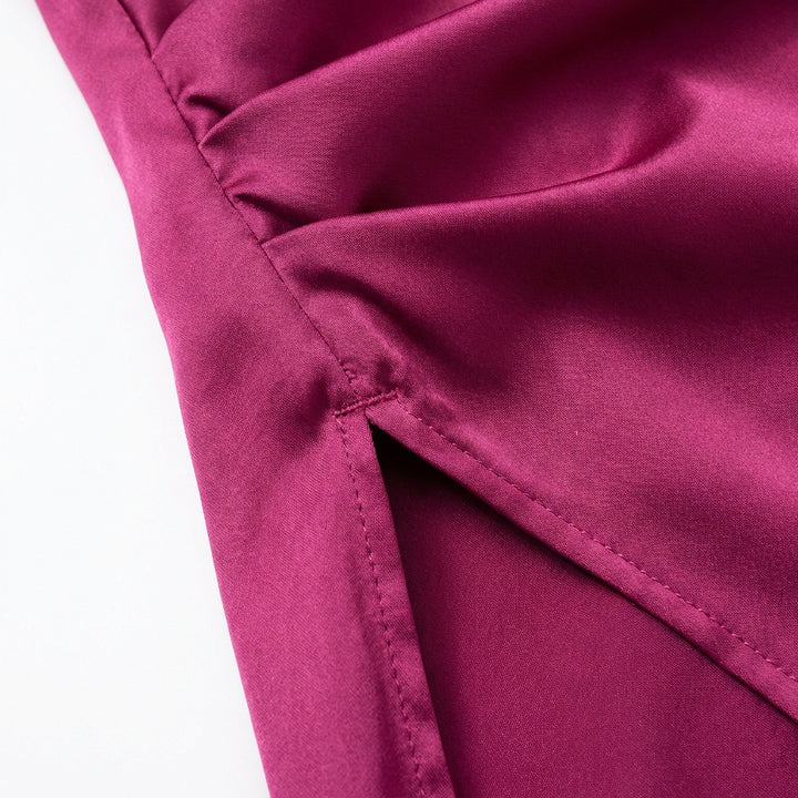 Women's One-Shoulder Backless Satin Maxi Dress – High Slit Elegant Bodycon Evening Dress