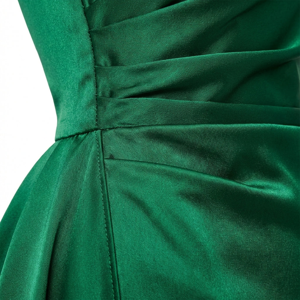Women's One-Shoulder Backless Satin Maxi Dress – High Slit Elegant Bodycon Evening Dress