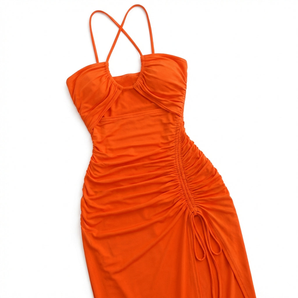 Halterneck Lace-Up Split Maxi Dress