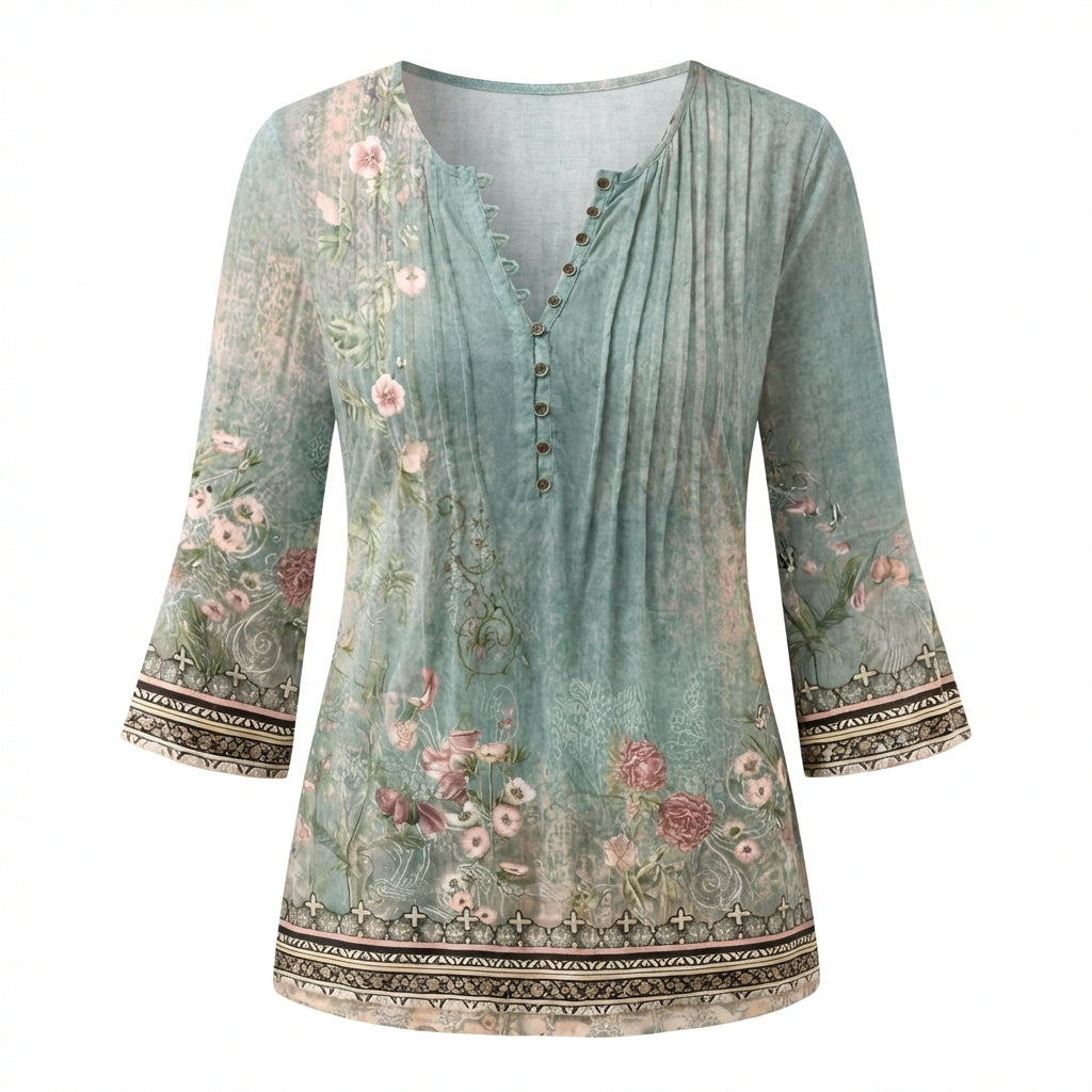 Floral Print Button-Front Tunic Top for Women