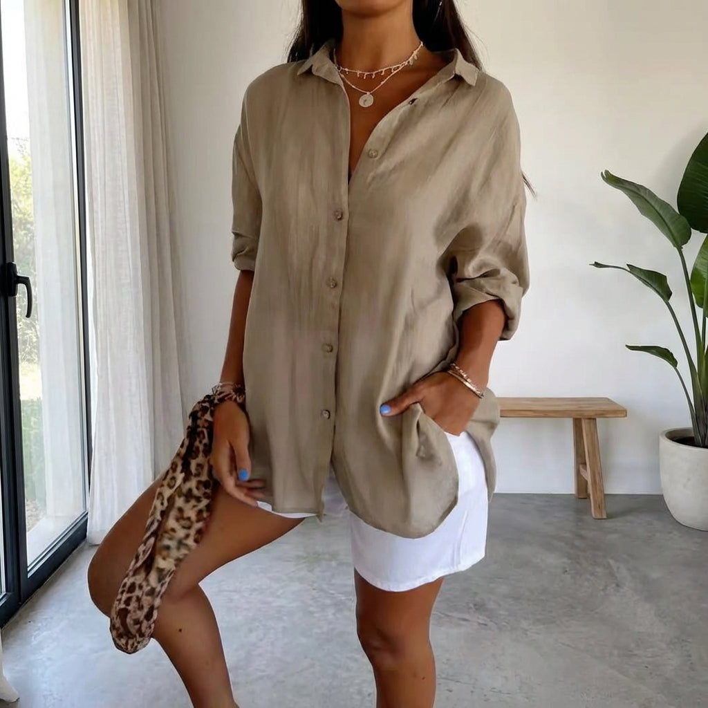 Lapel Long Sleeve Shirt Women's Single-breasted Pleated Shirt Tops Clothing