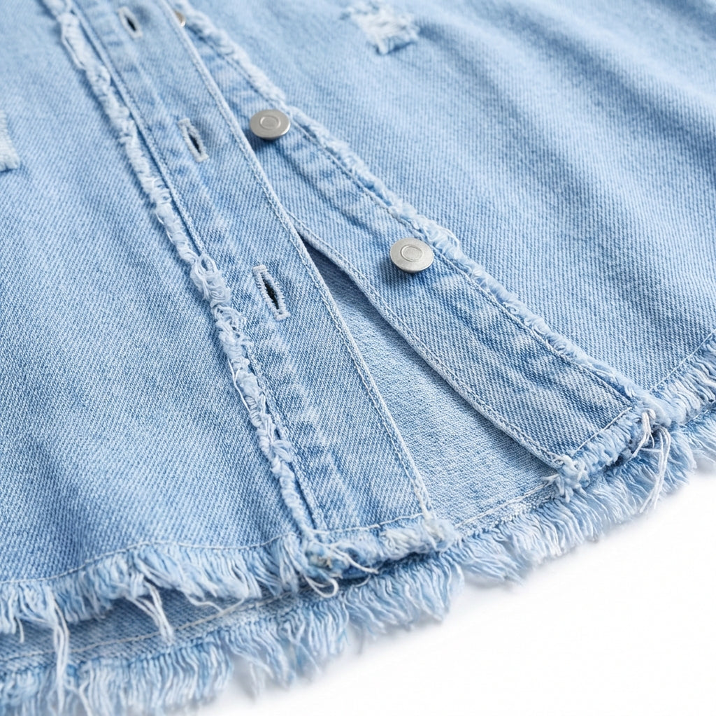 Women's Oversized Ripped Shacket – Casual Distressed Shirt Jacket for Fall & Spring
