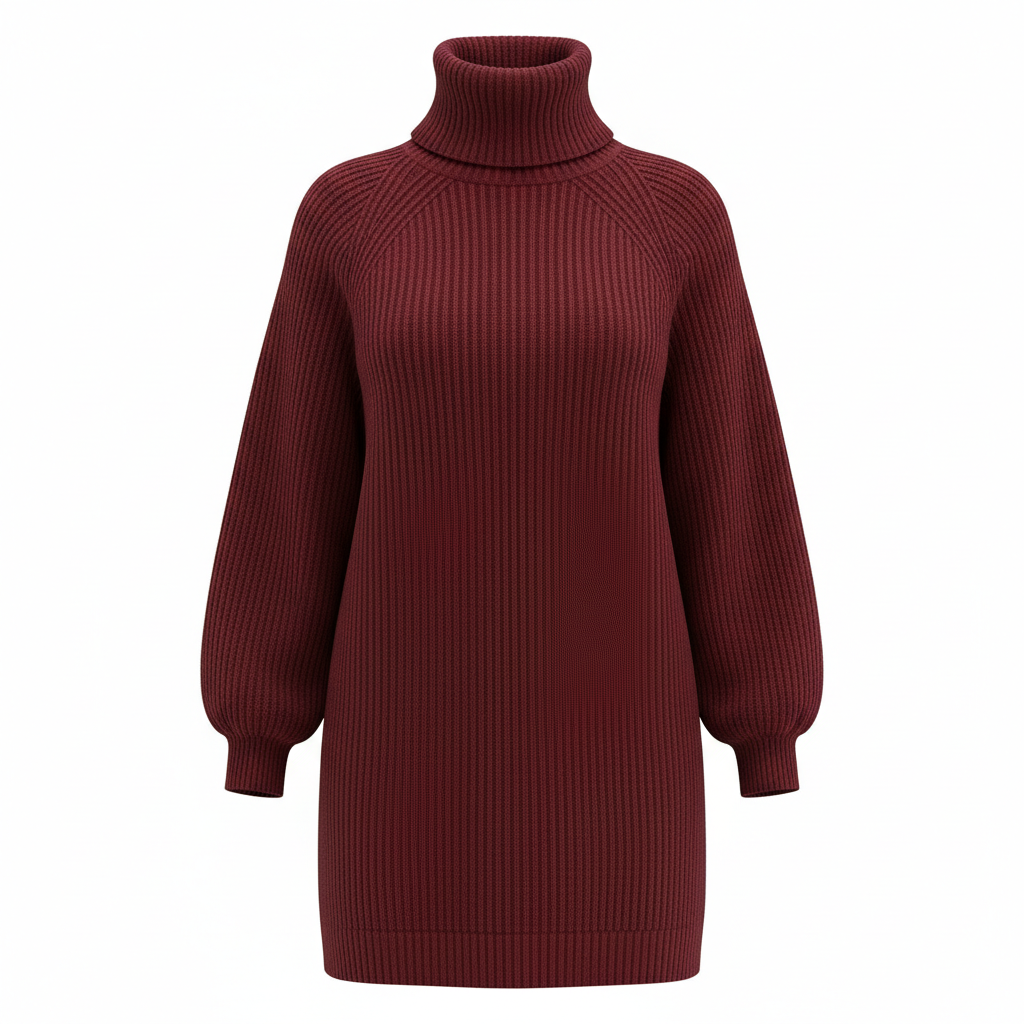 Solid Turtleneck Long Sweater Winter Warm Women Sweater Dress