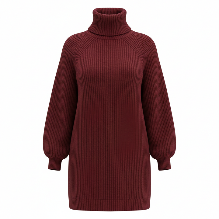 Solid Turtleneck Long Sweater Winter Warm Women Sweater Dress