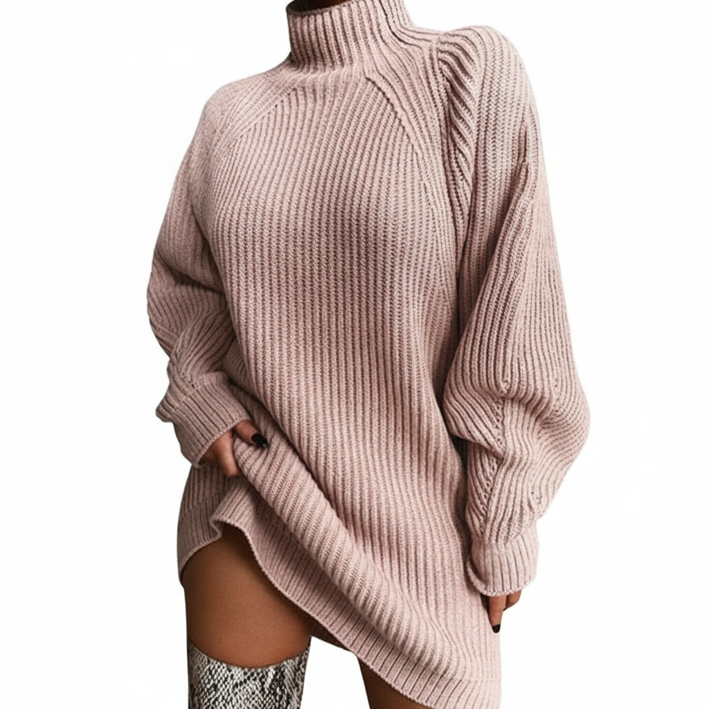 Solid Turtleneck Long Sweater Winter Warm Women Sweater Dress