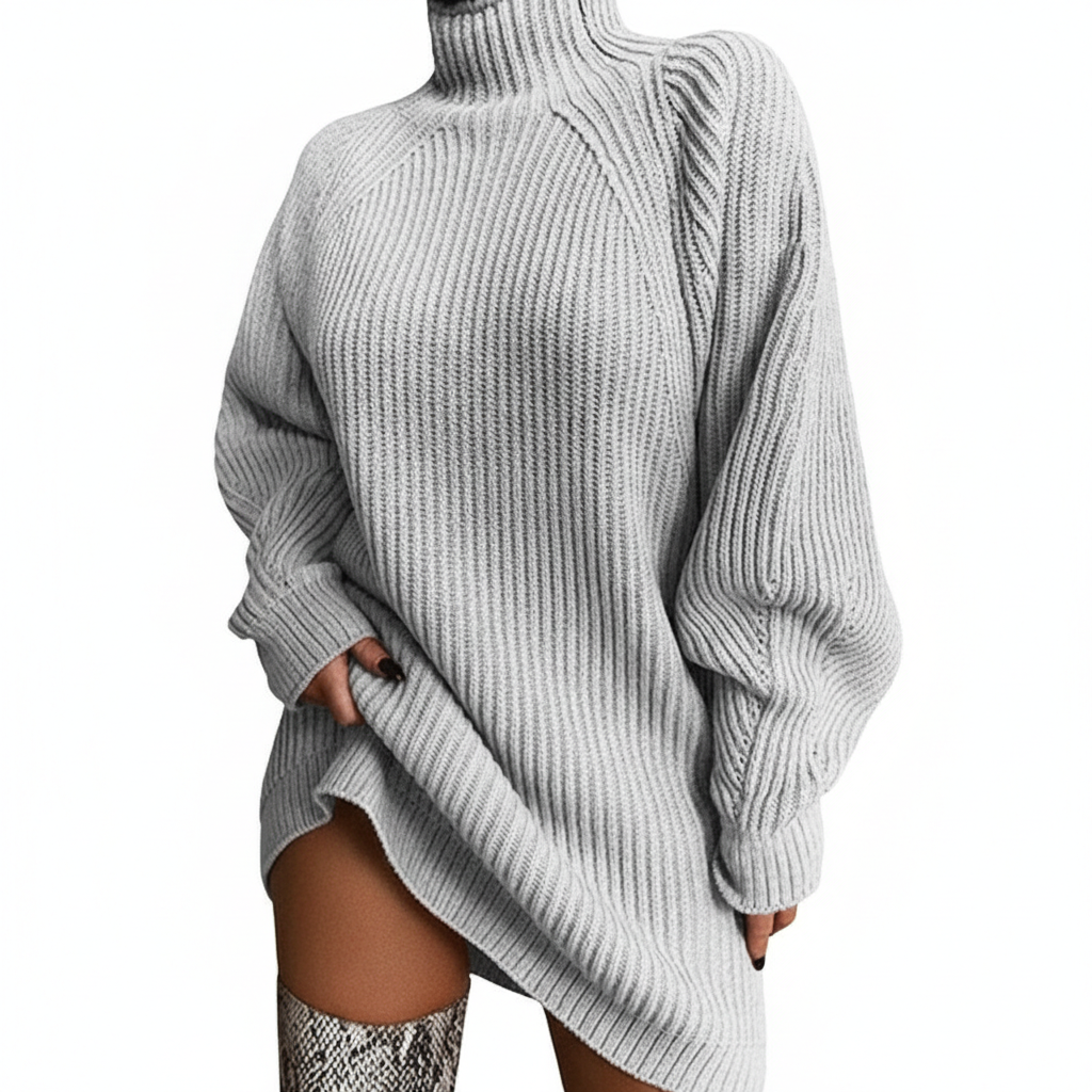 Solid Turtleneck Long Sweater Winter Warm Women Sweater Dress
