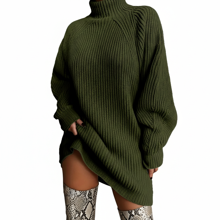 Solid Turtleneck Long Sweater Winter Warm Women Sweater Dress