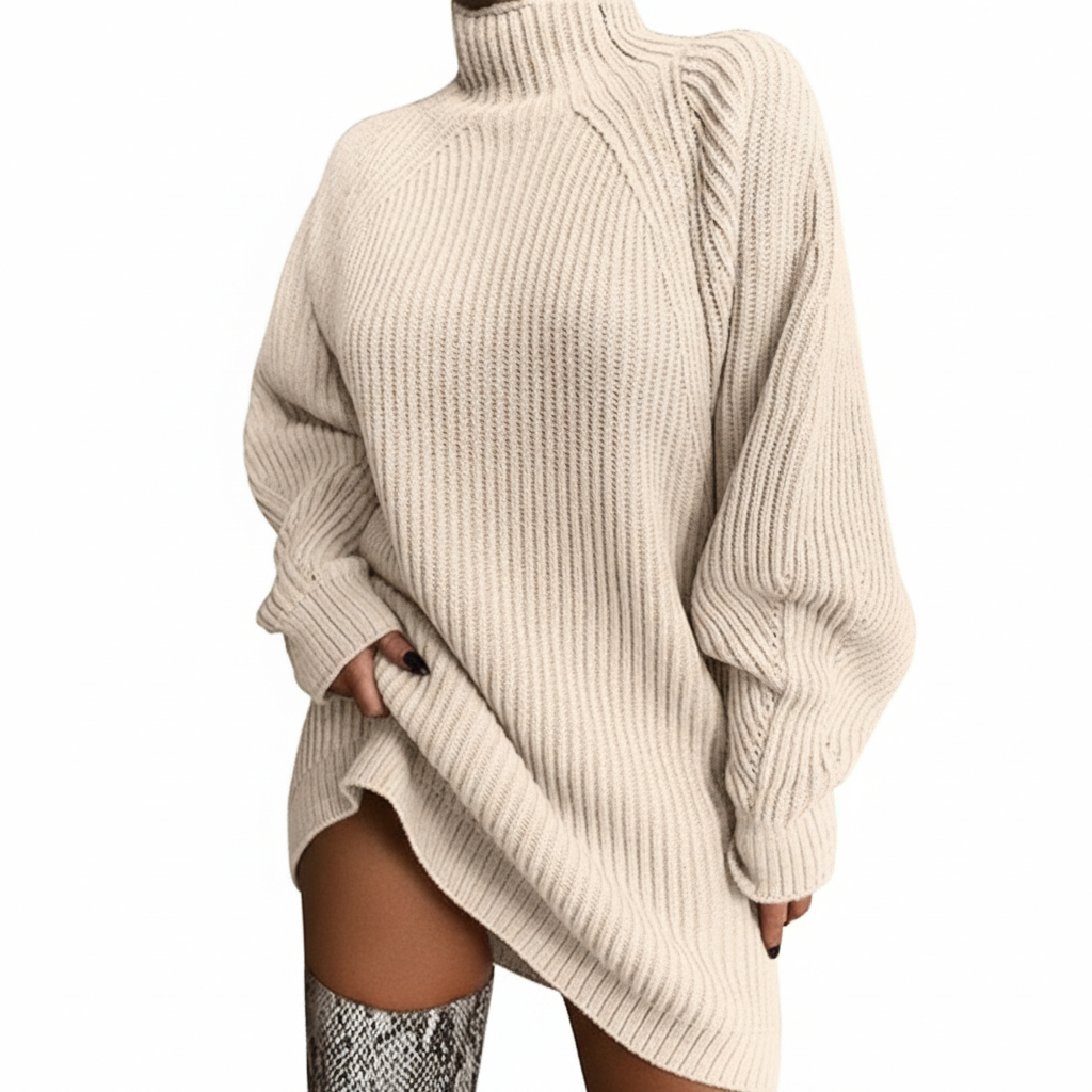 Solid Turtleneck Long Sweater Winter Warm Women Sweater Dress