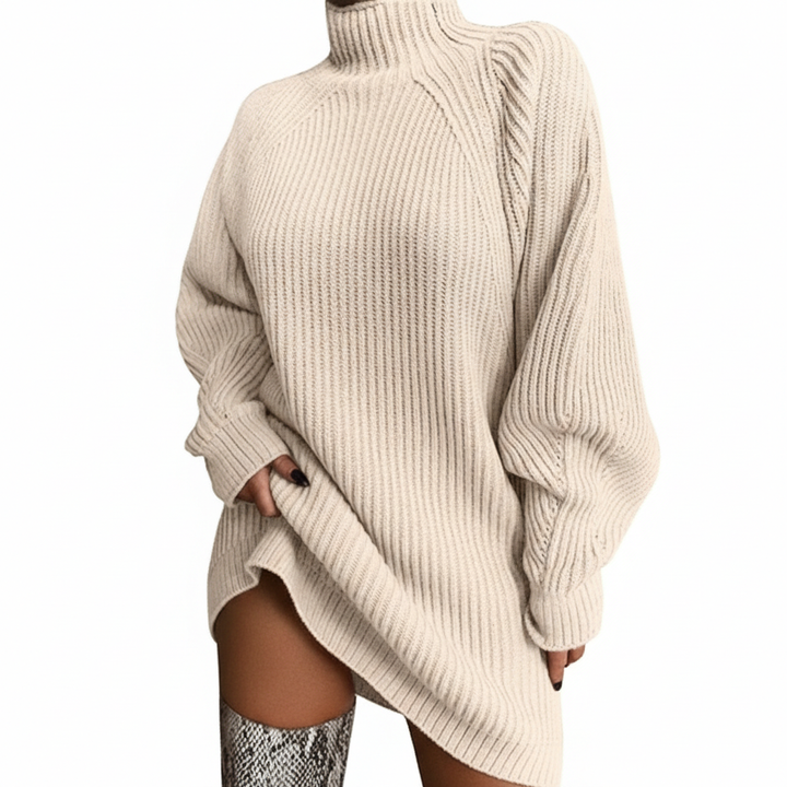 Solid Turtleneck Long Sweater Winter Warm Women Sweater Dress