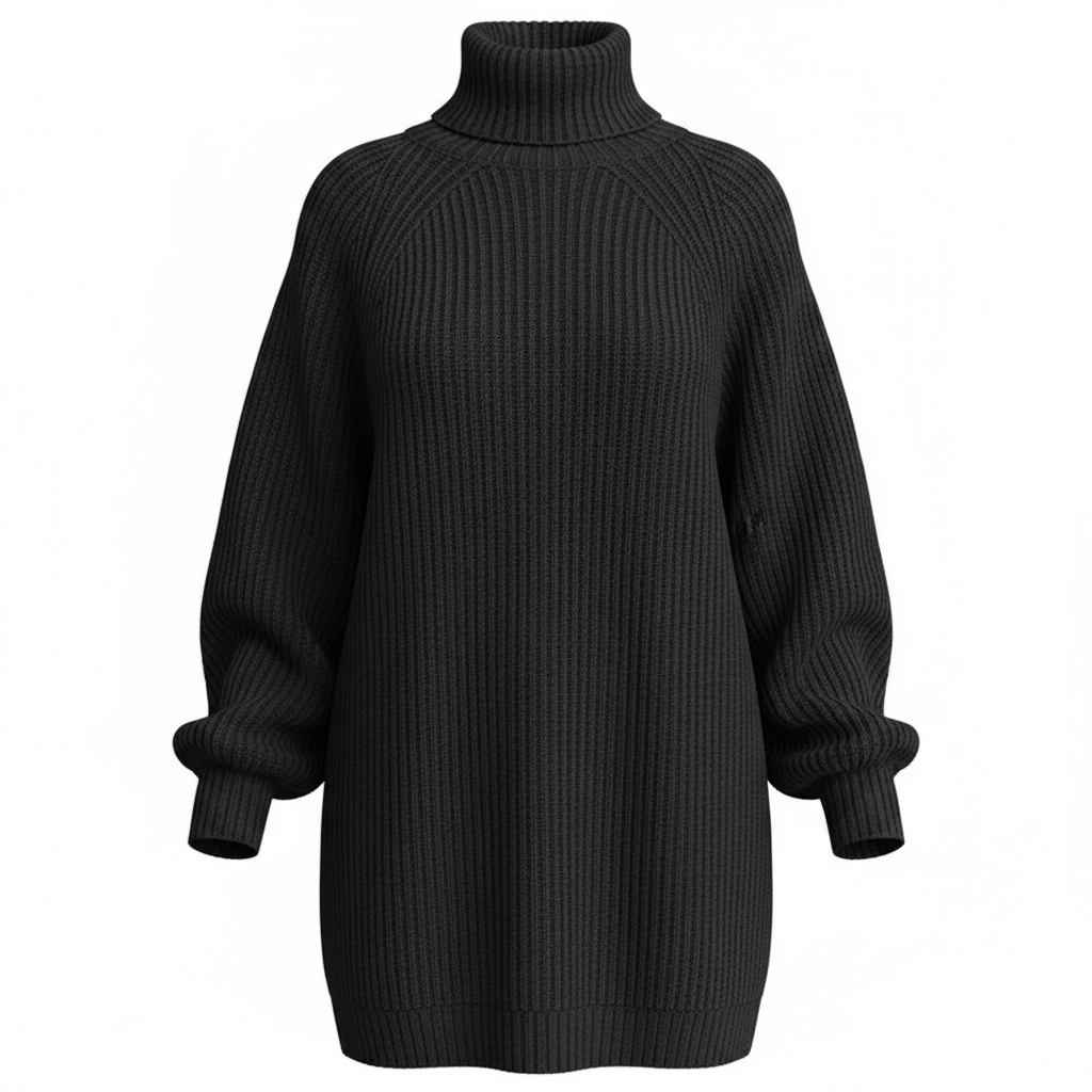 Solid Turtleneck Long Sweater Winter Warm Women Sweater Dress