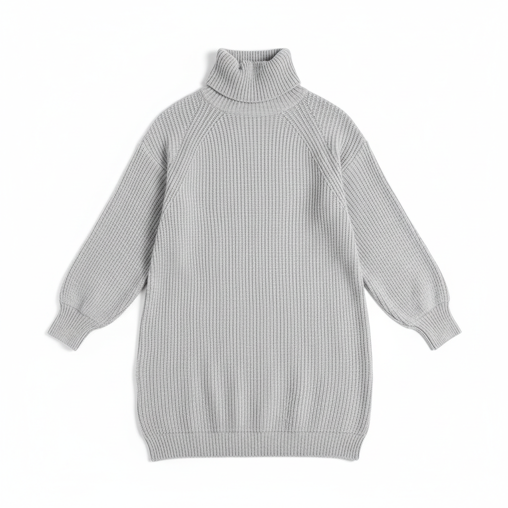 Solid Turtleneck Long Sweater Winter Warm Women Sweater Dress
