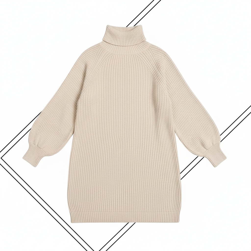 Solid Turtleneck Long Sweater Winter Warm Women Sweater Dress