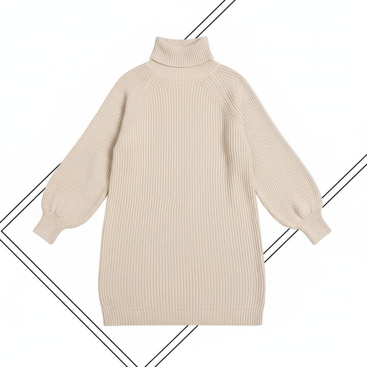 Solid Turtleneck Long Sweater Winter Warm Women Sweater Dress