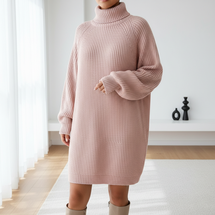 Solid Turtleneck Long Sweater Winter Warm Women Sweater Dress