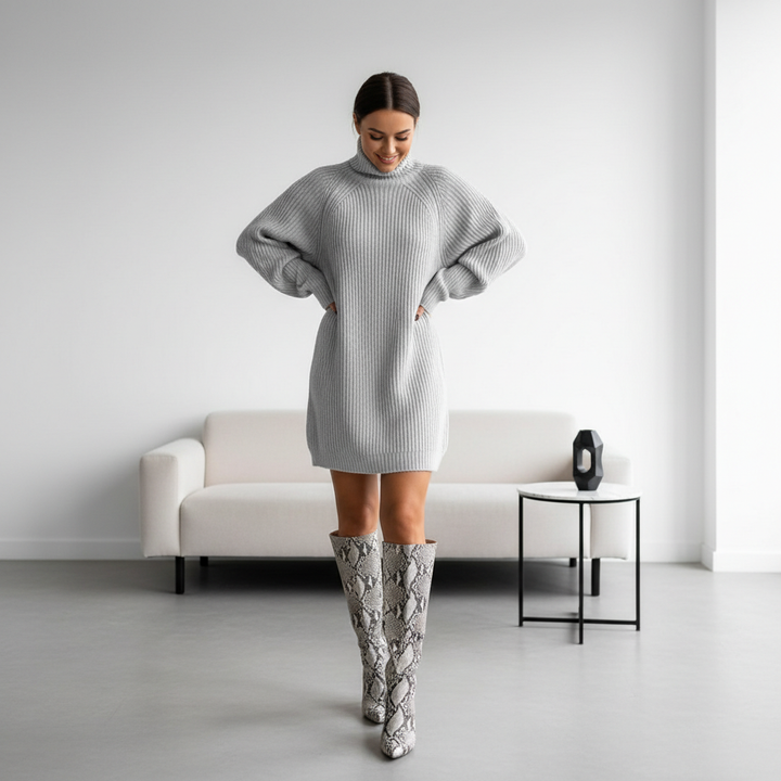 Solid Turtleneck Long Sweater Winter Warm Women Sweater Dress