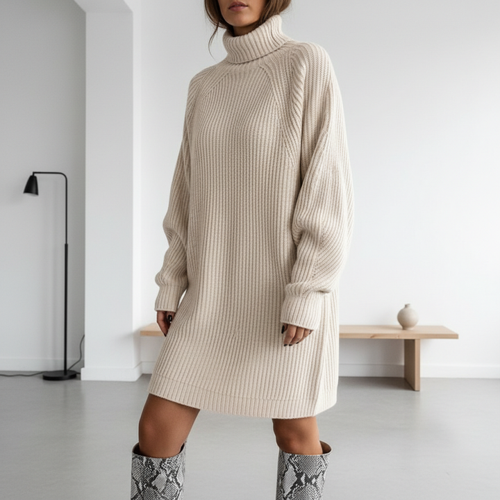 Solid Turtleneck Long Sweater Winter Warm Women Sweater Dress