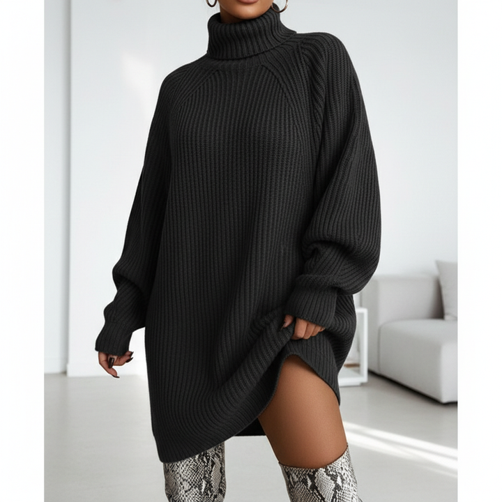 Solid Turtleneck Long Sweater Winter Warm Women Sweater Dress