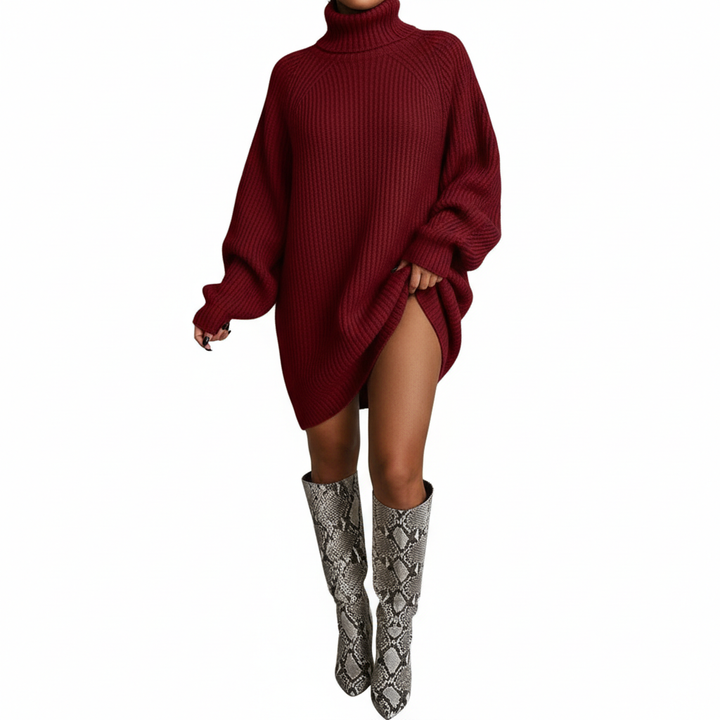 Solid Turtleneck Long Sweater Winter Warm Women Sweater Dress