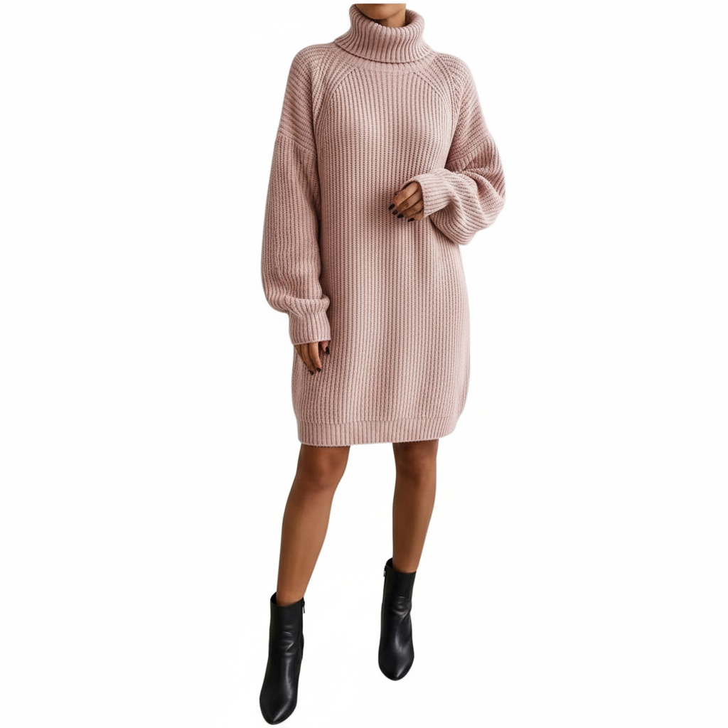Solid Turtleneck Long Sweater Winter Warm Women Sweater Dress