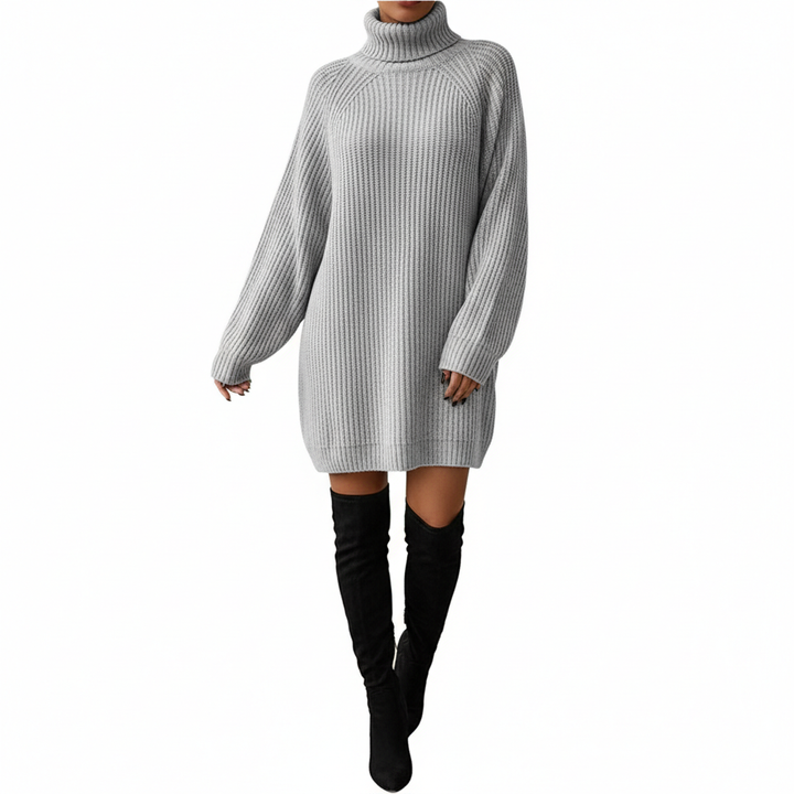 Solid Turtleneck Long Sweater Winter Warm Women Sweater Dress