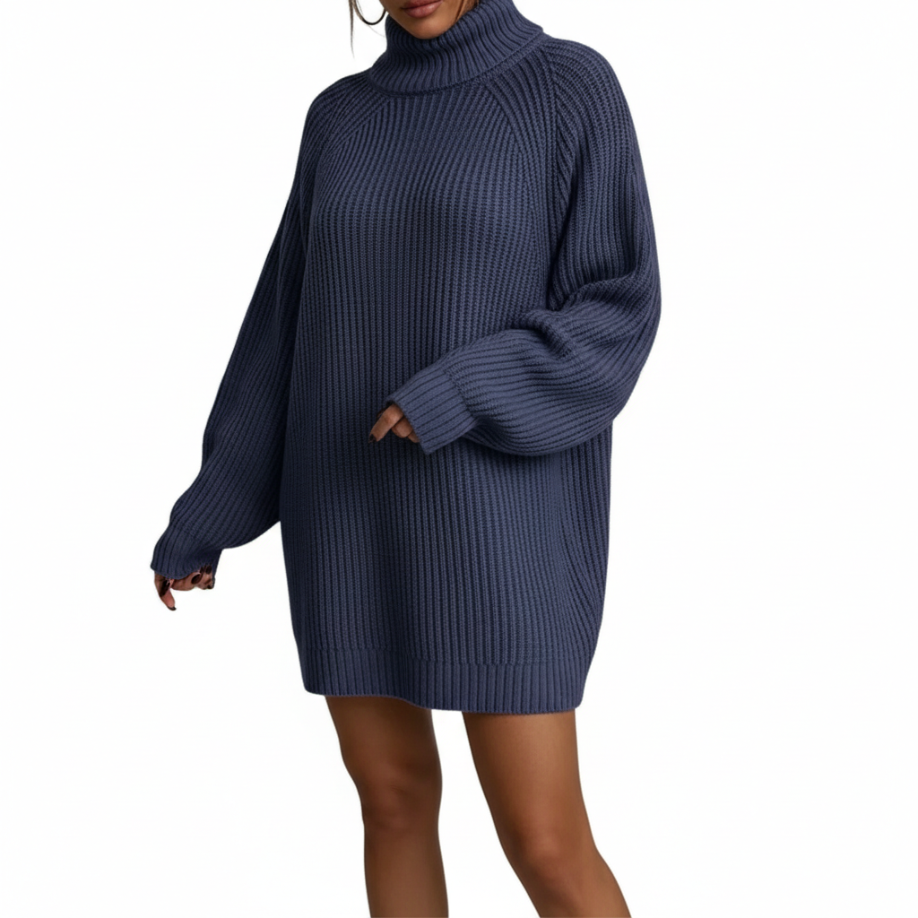 Solid Turtleneck Long Sweater Winter Warm Women Sweater Dress