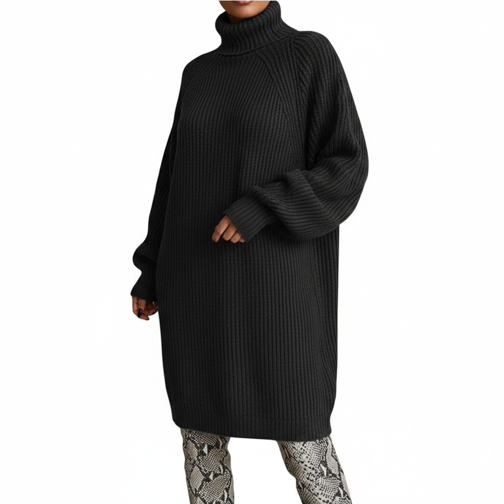 Solid Turtleneck Long Sweater Winter Warm Women Sweater Dress