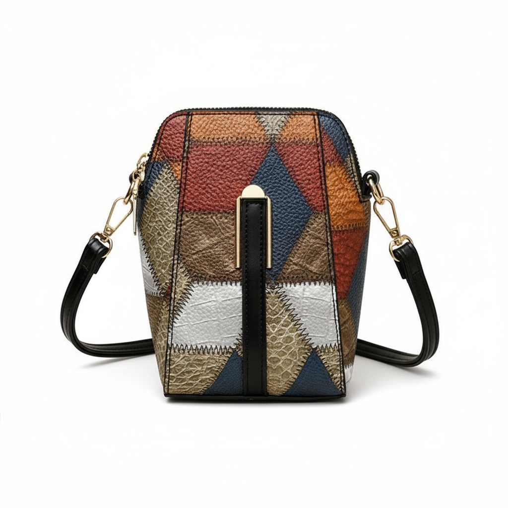 Patchwork PU Leather Crossbody Bag – Women’s Mini Shoulder Messenger Bag