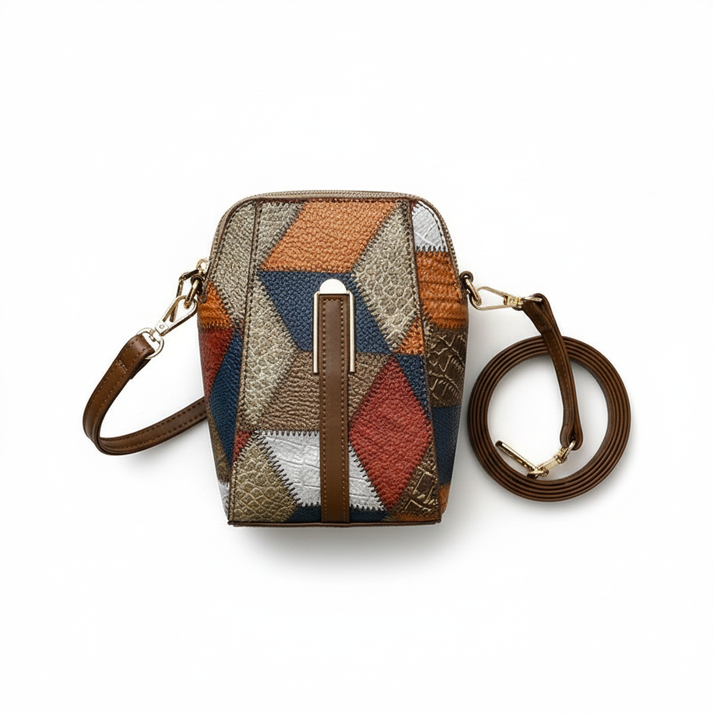 Patchwork PU Leather Crossbody Bag – Women’s Mini Shoulder Messenger Bag