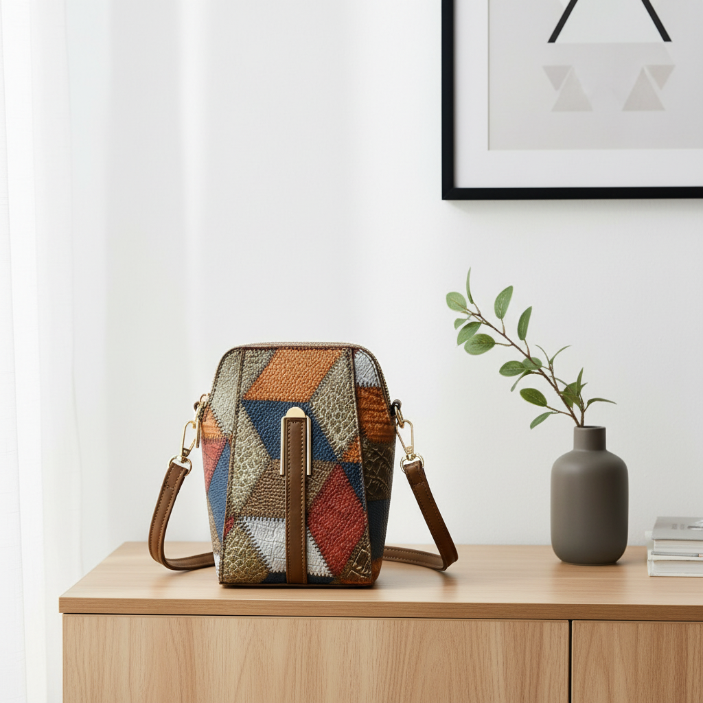 Patchwork PU Leather Crossbody Bag – Women’s Mini Shoulder Messenger Bag